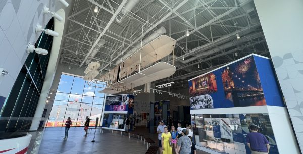 Electrical Engineering at Ohio Showcase Building with a historic biplane suspended from the ceiling