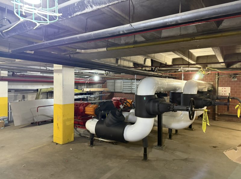 Kroger Chilled Water Plant Replacement insulated pipes with valves and industrial pumps