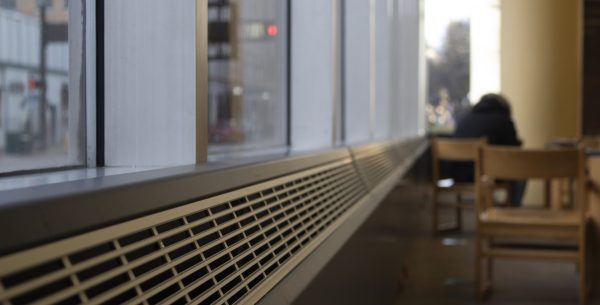 MEP Engineering Ventilation grille running along large windows in the Cincinnati Public Library